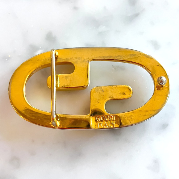 Vintage GUCCI Belt Buckle Two Toned Gold Silver Made in Italy Unisex - Picture 3 of 5